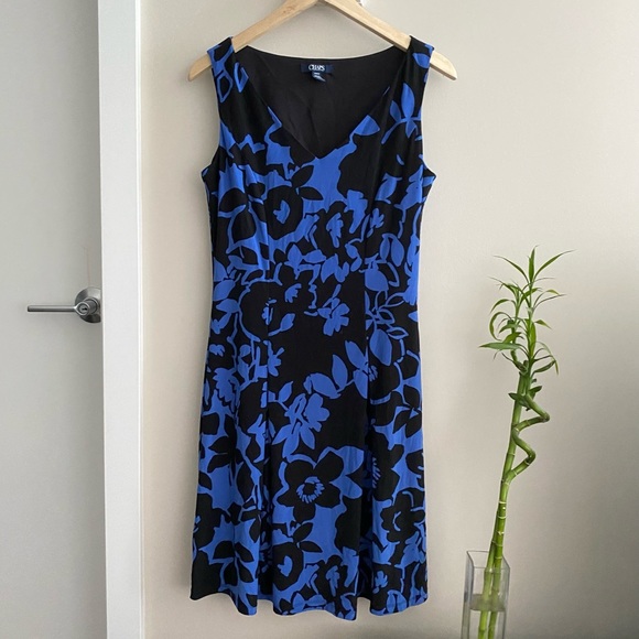 CHAPS Blue Floral Vneck Shift Mini Dress - Picture 2 of 6